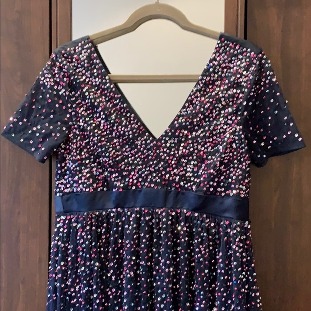 Navy Maya Maternity V Neck Maxi Tulle Dress